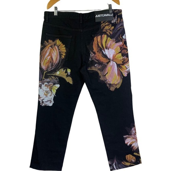 JUSTCAVALLI Roberto London Floral Straight High Waisted Painted Jeans - Picture 8 of 15